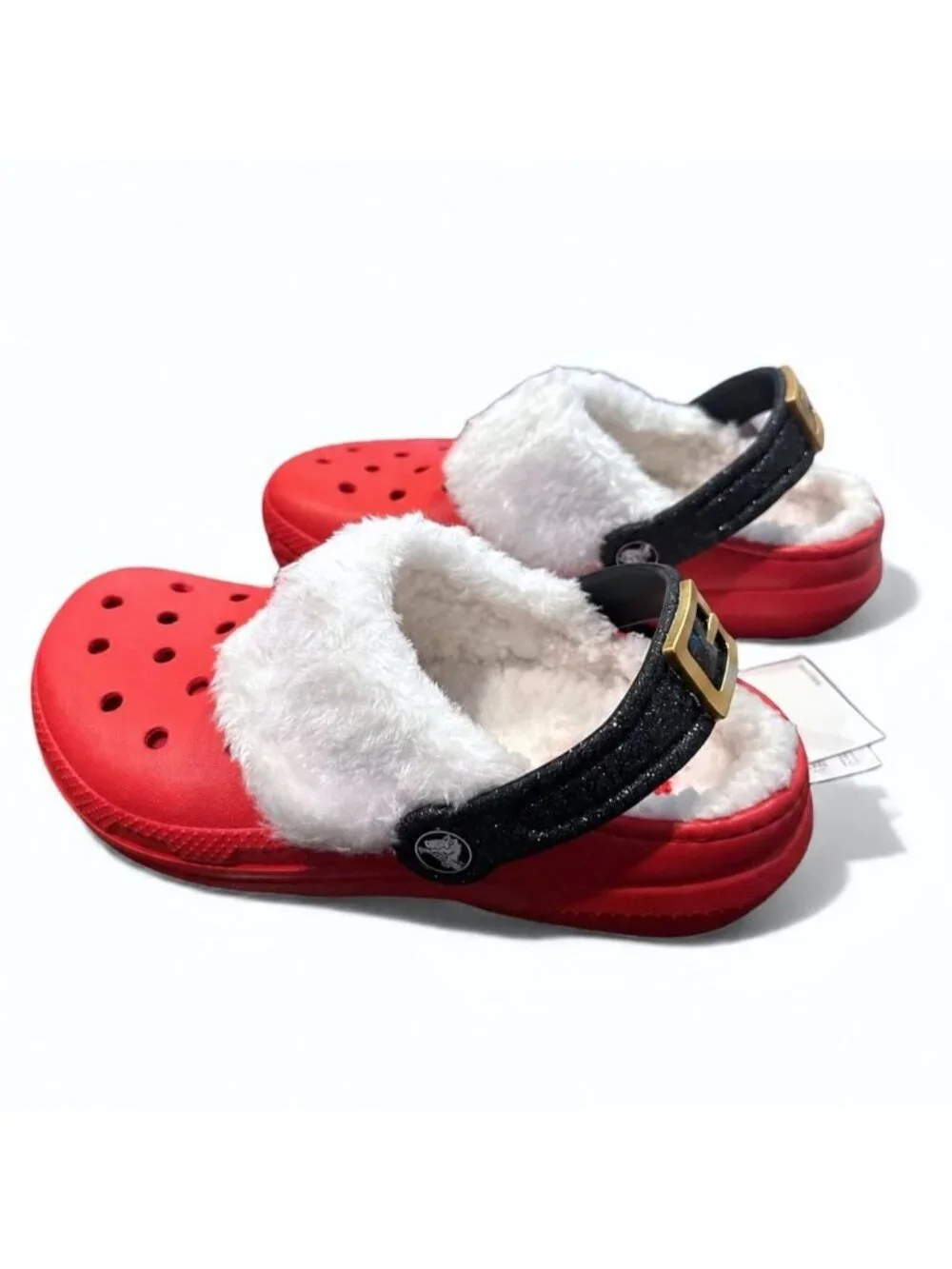 Crocs Classic Lined Santa Clog Toddler C7 Red Black Fuzzy Christmas Holiday